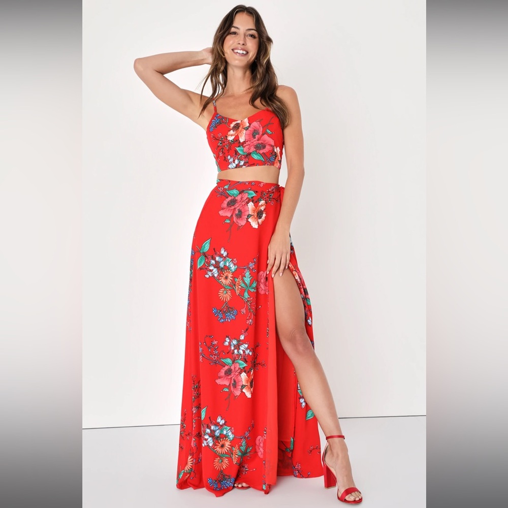 Lulu's Red Floral Maxi Dress